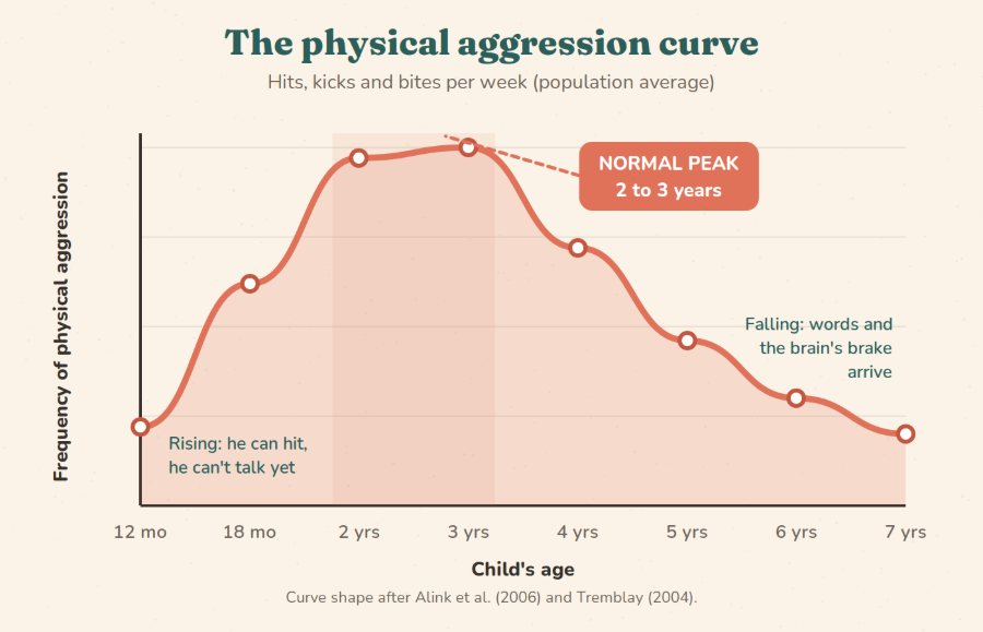 Chart of the physical aggression curve from 12 months to age 7