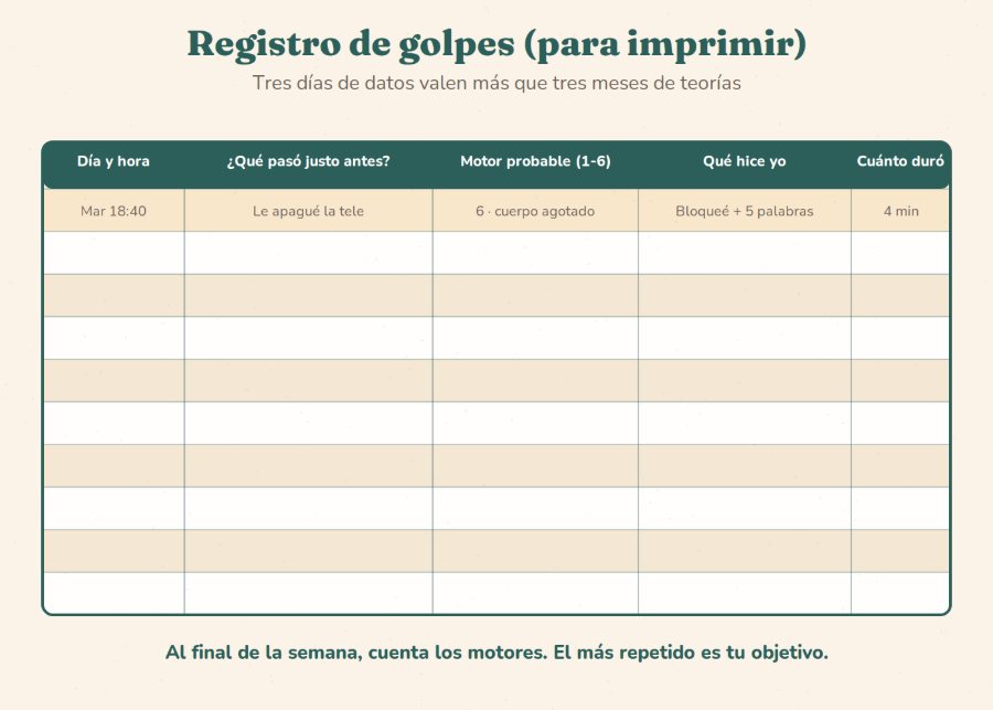 La hoja de registro de golpes